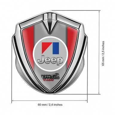 Jeep Selbstklebendes Metallaufkleber Emblem Silbertonfarbe Rote Hintergrund mit Rundes Grau Logo