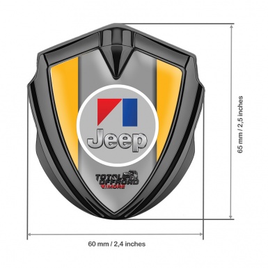 Jeep Emblem Logo Schriftzug Aufkleber Graphit Tonfarbe Gelb Basis mit Rundes Grau Logo 