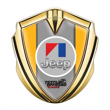 Jeep Emblem Logo Schriftzug Aufkleber Goldtonfarbe Gelb Basis mit Rundes Grau Logo