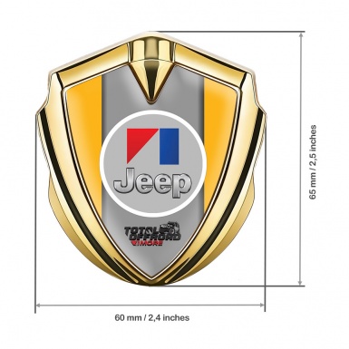 Jeep Emblem Logo Schriftzug Aufkleber Goldtonfarbe Gelb Basis mit Rundes Grau Logo