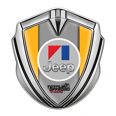 Jeep Emblem Logo Schriftzug Aufkleber Silbertonfarbe Gelb Basis mit Rundes Grau Logo