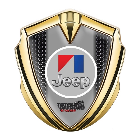 Jeep Emblem Abzeichen Goldtonfarbe Perforierter Stahl Effekt mit Rundes Grau Logo