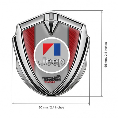 Jeep Emblem Metal Badge Silver Red Carbon Total Offroad Motif