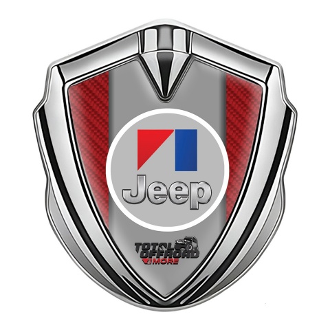 Jeep Emblem Metal Badge Silver Red Carbon Total Offroad Motif