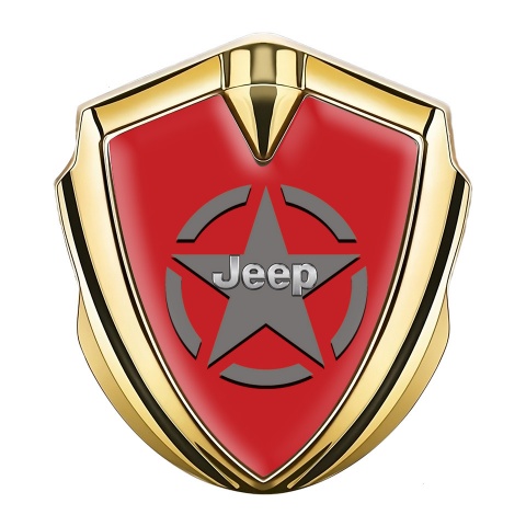 Jeep Emblem Silicon Badge Gold Red Background Grey Star Variant