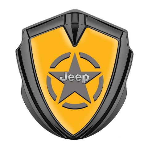 Jeep Metal Domed Emblem Graphite Yellow Background Grey Star Variant