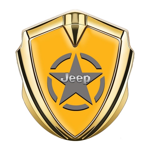 Jeep Metal Domed Emblem Gold Yellow Background Grey Star Variant