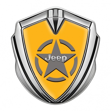 Jeep Metal Domed Emblem Silver Yellow Background Grey Star Variant