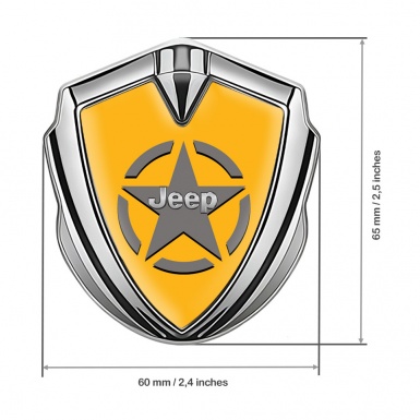 Jeep Metal Domed Emblem Silver Yellow Background Grey Star Variant