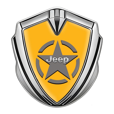 Jeep Metal Domed Emblem Silver Yellow Background Grey Star Variant