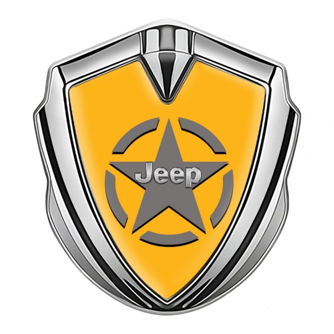 Jeep Metal Domed Emblem Silver Yellow Background Grey Star Variant