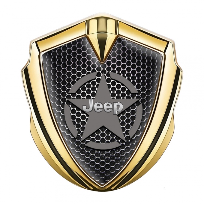 Jeep Badge Self Adhesive Gold Steel Grate Grey Star Edition