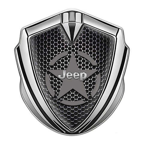 Jeep Badge Self Adhesive Silver Steel Grate Grey Star Edition