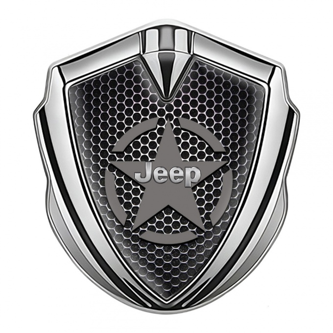 Jeep Badge Self Adhesive Silver Steel Grate Grey Star Edition