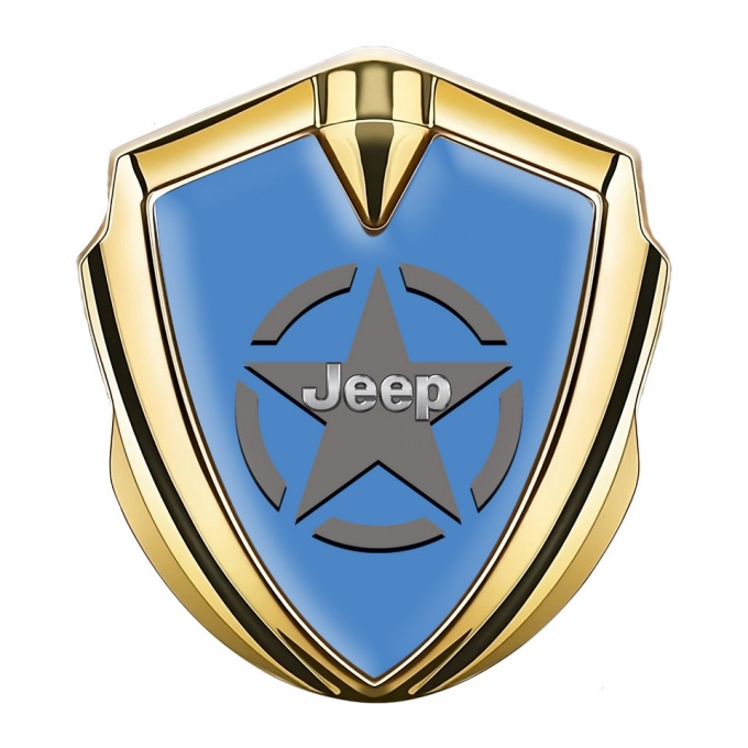 Jeep Metal Emblem Self Adhesive Gold Blue Base Grey Star Edition