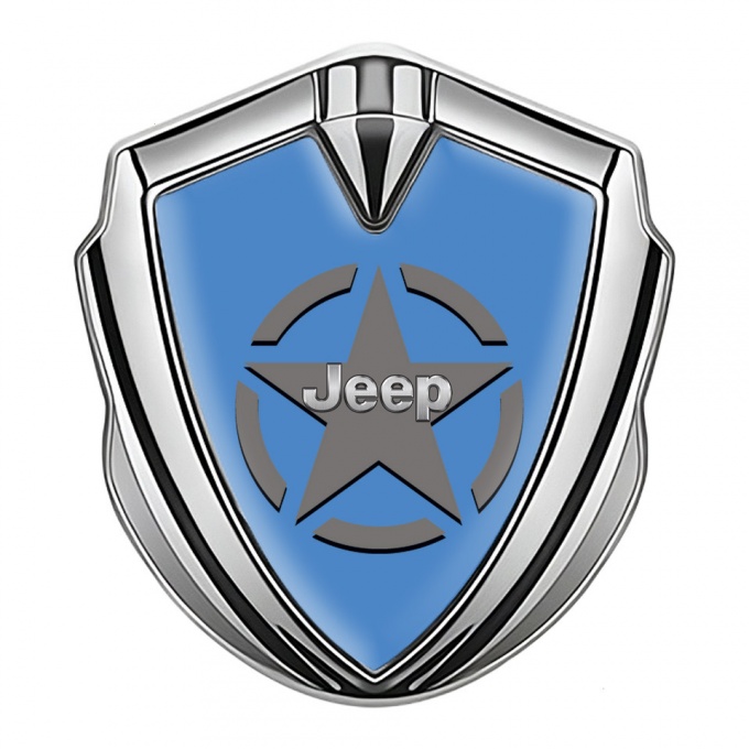 Jeep Metal Emblem Self Adhesive Silver Blue Base Grey Star Edition