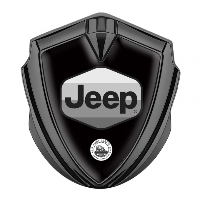 Jeep Emblem Metal Badge Graphite Black Base Greyscale Logo Design