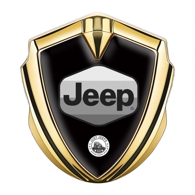 Jeep Emblem Metal Badge Gold Black Base Greyscale Logo Design