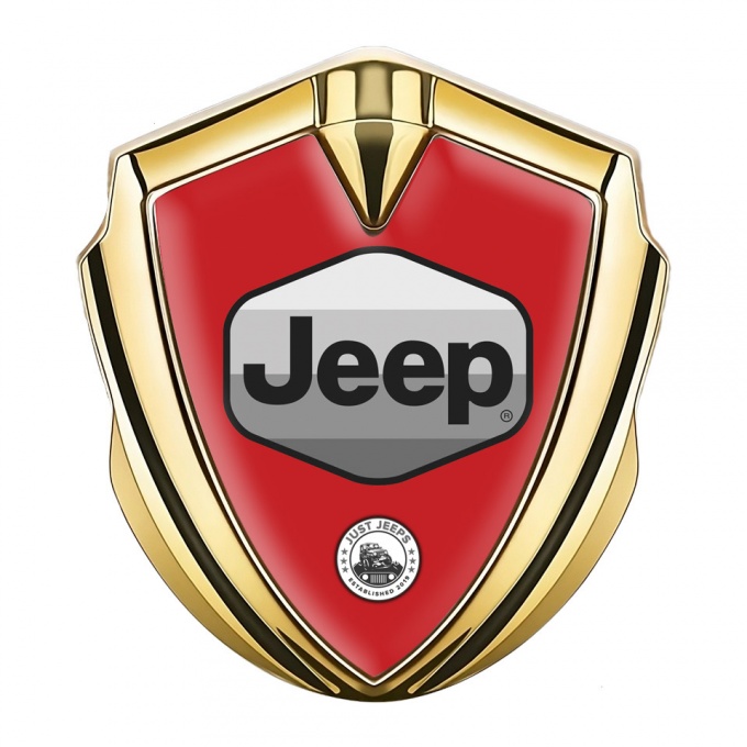 Jeep Silicon Emblem Badge Gold Red Base Greyscale Logo Design