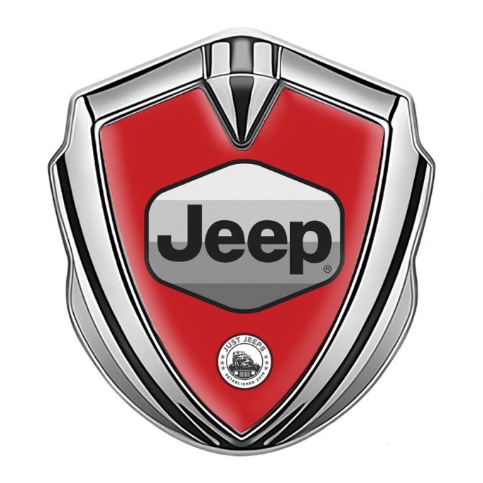 Jeep Silicon Emblem Badge Silver Red Base Greyscale Logo Design