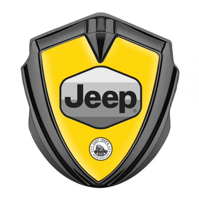 Jeep Emblem Car Badge Graphite Yellow Base Greyscale Logo Design