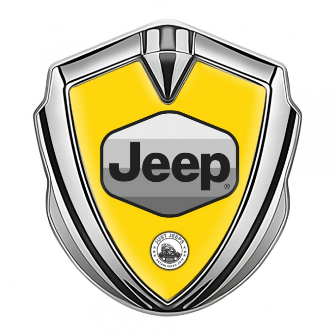 Jeep Emblem Car Badge Silver Yellow Base Greyscale Logo Design