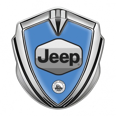 Jeep Emblem Silicon Badge Silver Glacial Blue Greyscale Logo Design