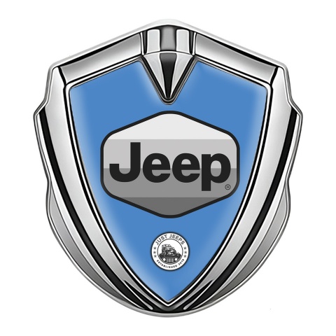 Jeep Emblem Silicon Badge Silver Glacial Blue Greyscale Logo Design