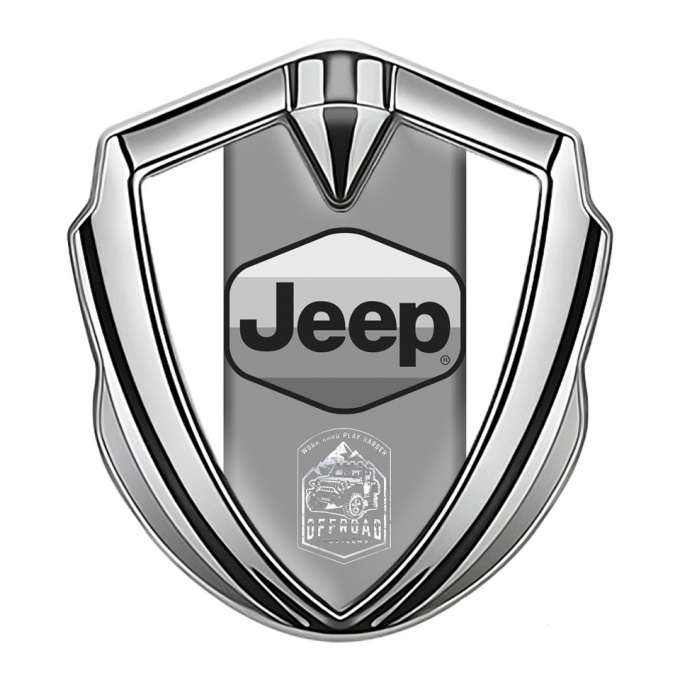 Jeep Emblem Metal Badge Silver White Grey Logo Offroad Motif