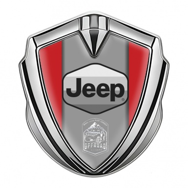 Jeep 3d Emblem Badge Silver Red Base Grey Logo Offroad Edition