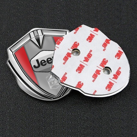 Jeep 3d Emblem Badge Silver Red Base Grey Logo Offroad Edition