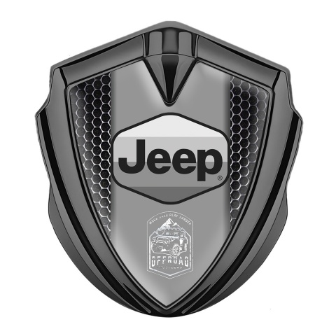 Jeep Emblem Silicon Badge Graphite Steel Mesh Grey Logo Offroad Edition