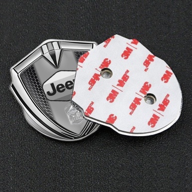 Jeep Emblem Silicon Badge Silver Steel Mesh Grey Logo Offroad Edition