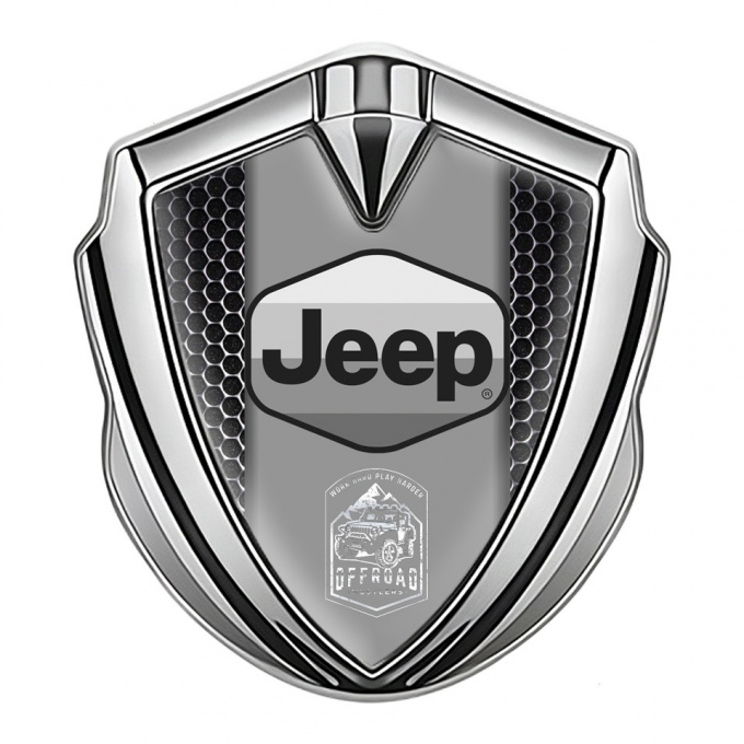 Jeep Emblem Silicon Badge Silver Steel Mesh Grey Logo Offroad Edition