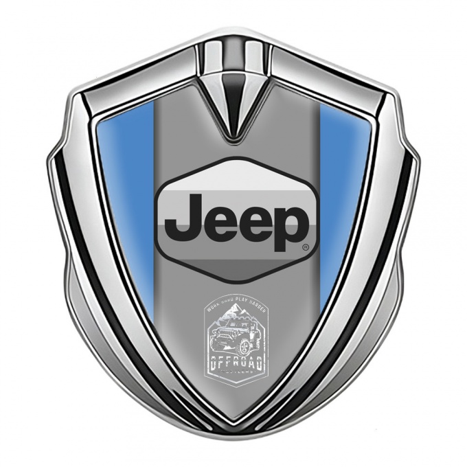 Jeep Metal Domed Emblem Silver Blue Base Grey Logo Offroad Edition