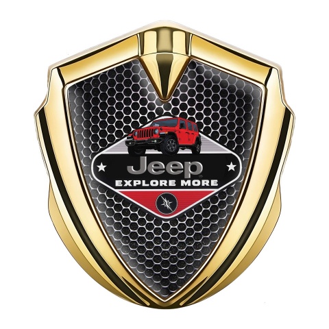 Jeep Emblem Metal Badge Gold Perforated Grate Wrangler Edition