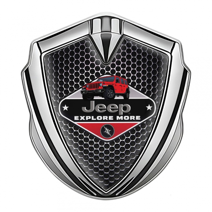 Jeep Emblem Metal Badge Silver Perforated Grate Wrangler Edition