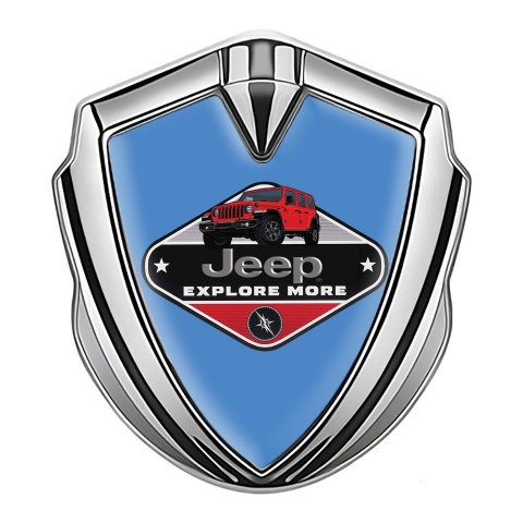Jeep Emblem Metal Badge Silver Glacial Blue Base Wrangler Edition