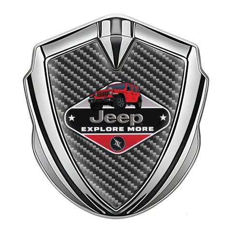 Jeep Silicon Emblem Badge Silver Dark Carbon Base Wrangler Edition