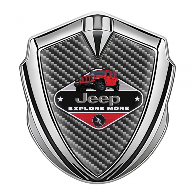Jeep Silicon Emblem Badge Silver Dark Carbon Base Wrangler Edition