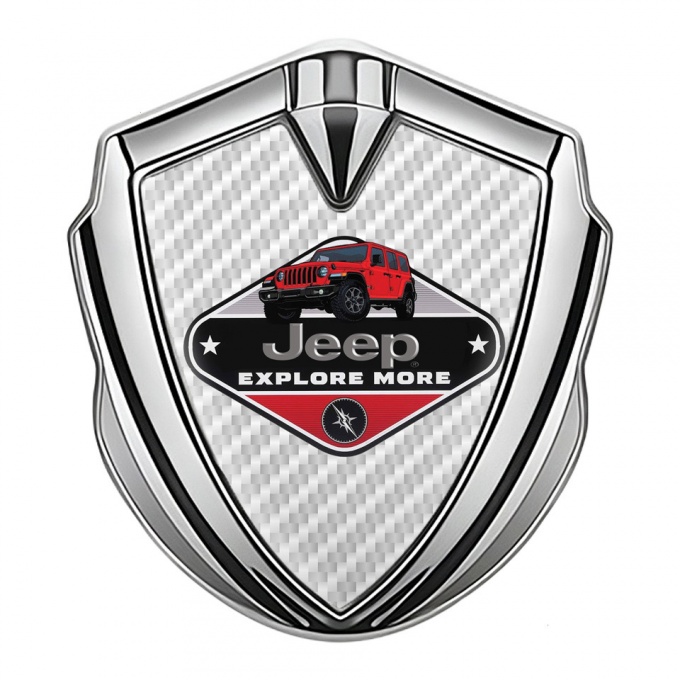 Jeep Emblem Car Badge Silver White Carbon Base Wrangler Edition