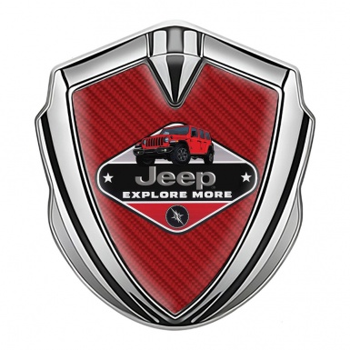 Jeep Emblem Silicon Badge Silver Red Carbon Base Wrangler Edition