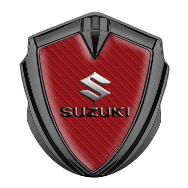 Suzuki Badge Self Adhesive Graphite Red Carbon Dark Emboss Effect