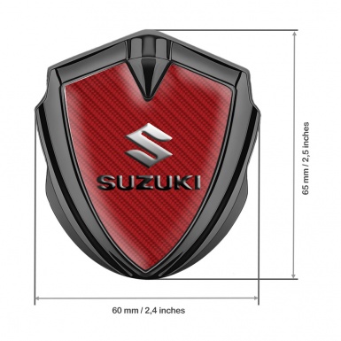 Suzuki Badge Self Adhesive Graphite Red Carbon Dark Emboss Effect