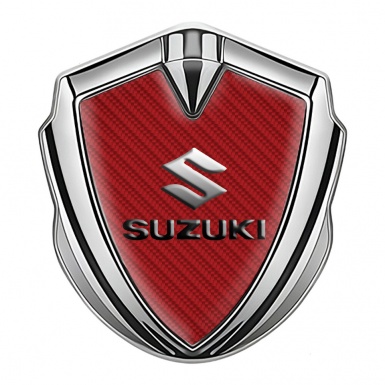 Suzuki Badge Self Adhesive Silver Red Carbon Dark Emboss Effect