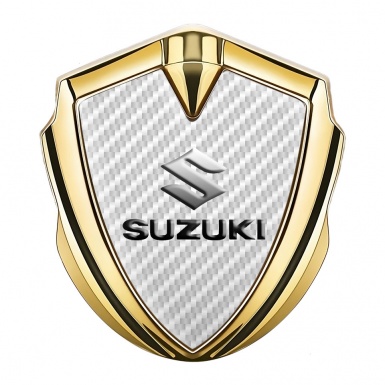 Suzuki Emblem Badge Self Adhesive Gold White Carbon Dark Emboss Effect