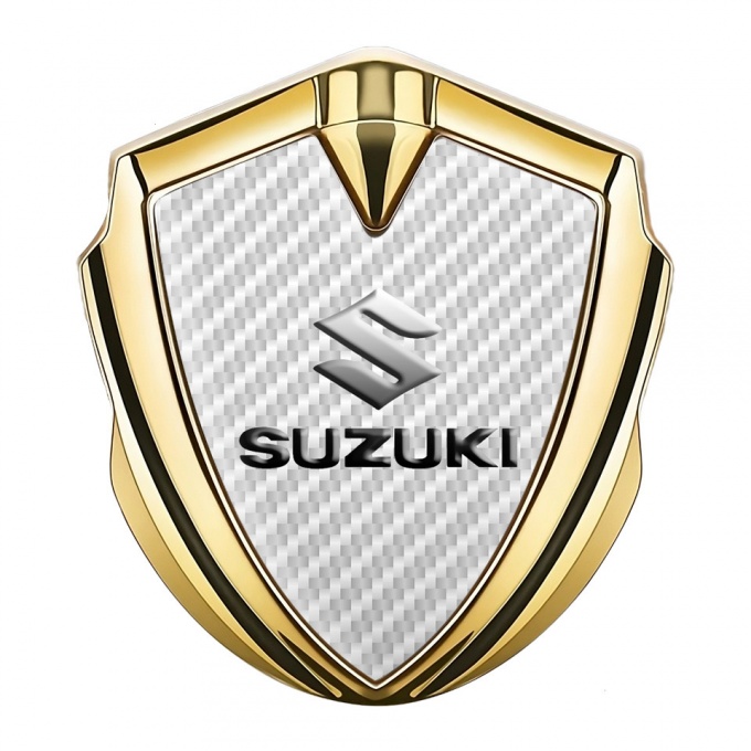 Suzuki Emblem Badge Self Adhesive Gold White Carbon Dark Emboss Effect