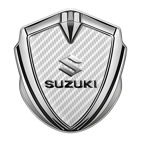 Suzuki Emblem Badge Self Adhesive Silver White Carbon Dark Emboss Effect