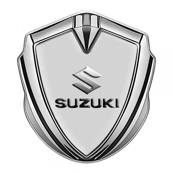 Suzuki Metal Emblem Self Adhesive Silver Grey Base Emboss Effect
