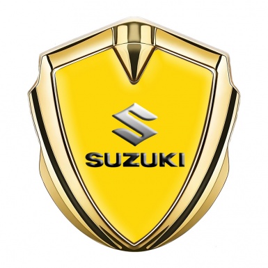 Suzuki Metal Emblem Badge Graphite Yellow Base Emboss Logo Effect